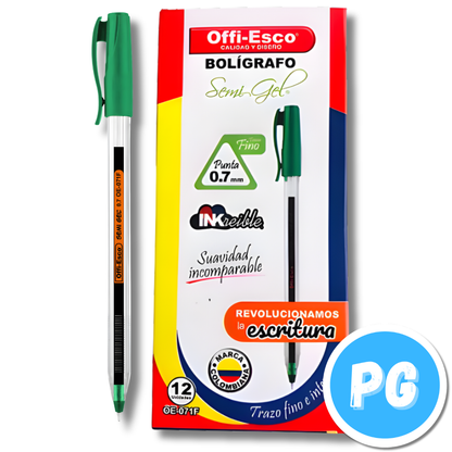 Esfero Offi Esco 0.7mm Semigel 071f Unidad Tapa Verde Oscuro