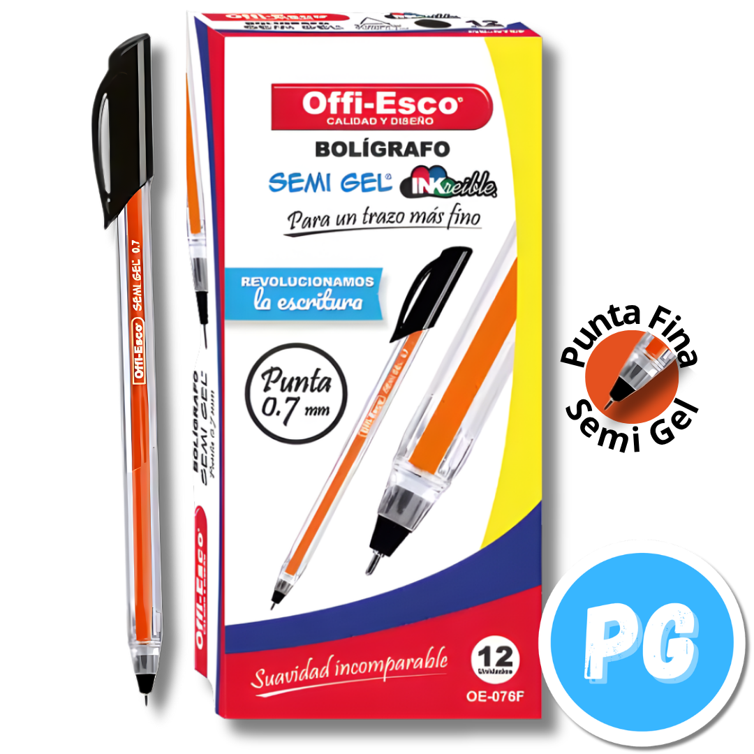 Caja Esfero Offi Esco 0.7mm Semigel 076 x12 Unds Tapa Negro