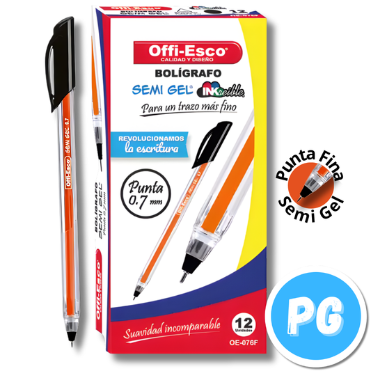 Caja Esfero Offi Esco 0.7mm Semigel 076 x12 Unds Tapa Negro