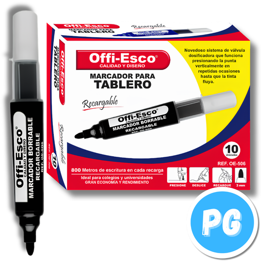 Caja Marcador Offiesco Borrable 506 X10 Unds Recargable Negro (cartucho)