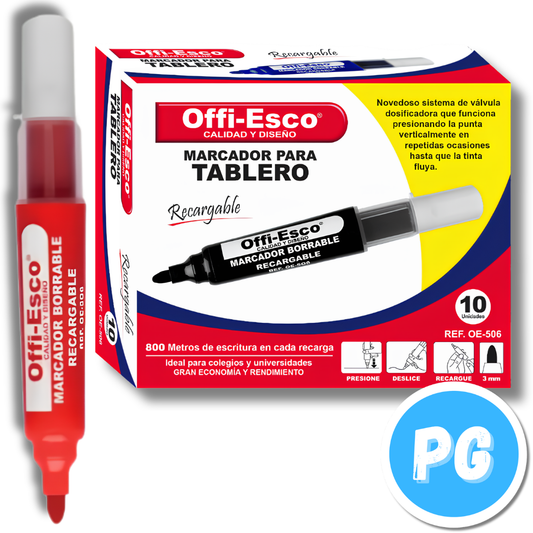 Caja Marcador Offiesco Borrable 506 X10 Unds Recargable Rojo (cartucho)