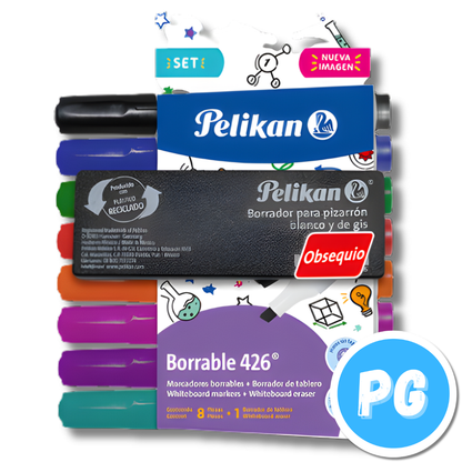 Paquete Marcador Pelikan Borrable 426 x8 Unds + Borrador