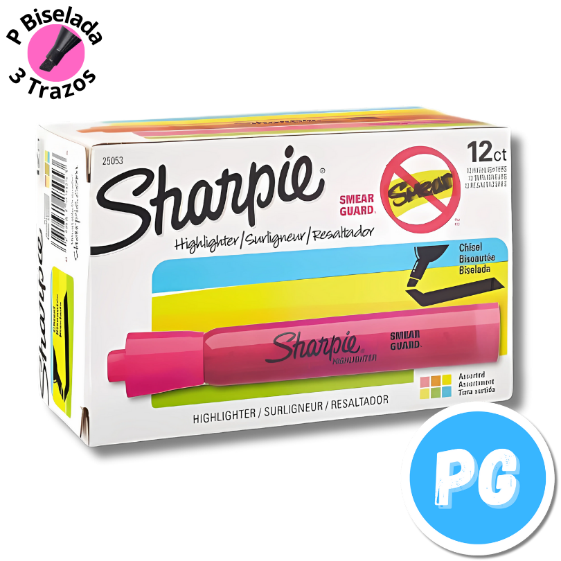 Caja Resaltador Sharpie Punta Ancha X12 Unidades Surtidas Tonos Neon