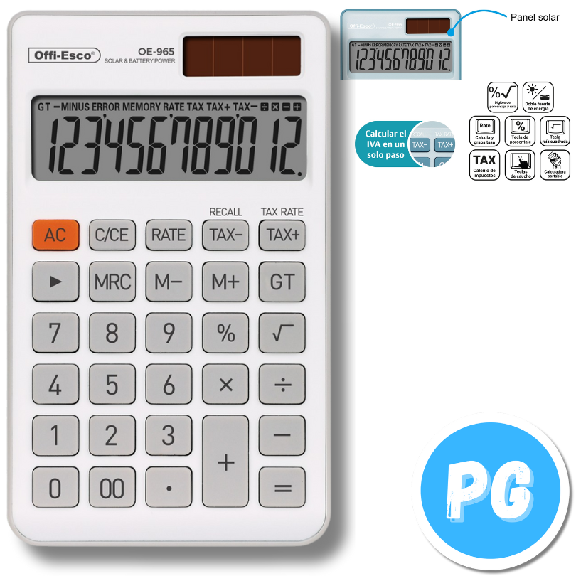 Calculadora Offiesco 12 Digitos Bolsillo Blanca 965 13x8 Centimetros