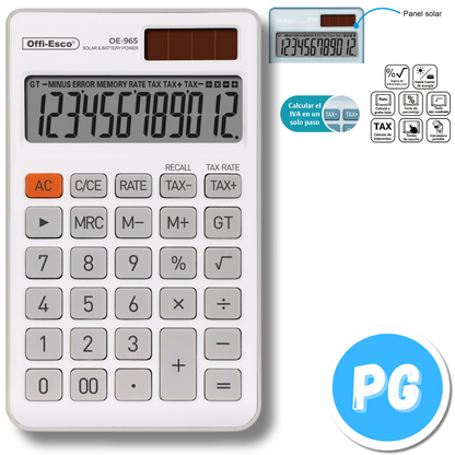 Calculadora Offiesco 12 Digitos Bolsillo Blanca 965 13x8 Centimetros