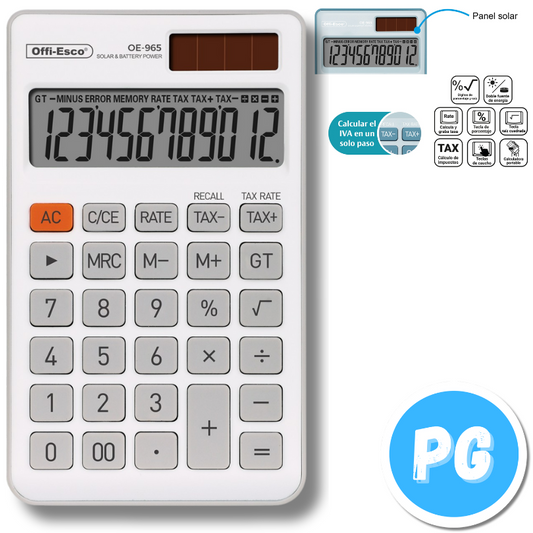Calculadora Offiesco 12 Digitos Bolsillo Blanca 965 13x8 Centimetros