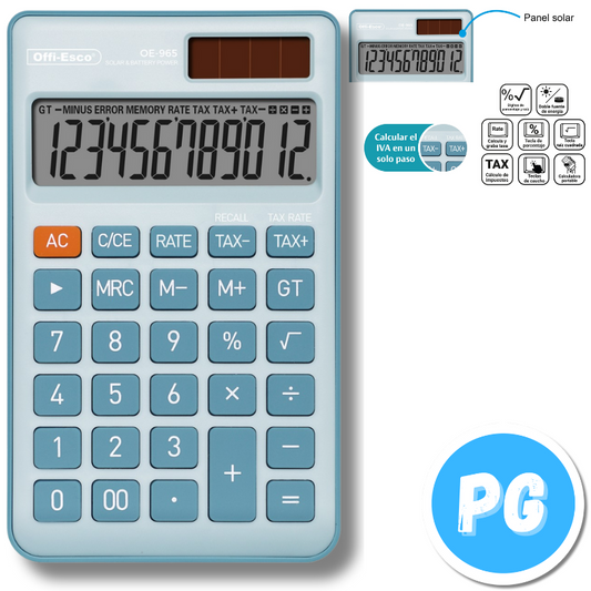 Calculadora Offiesco 12 Digitos Bolsillo Azul Claro 965 13x8 Centimetros