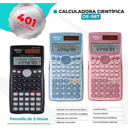 Calculadora Cientifica Offiesco OE-987 401 Funciones Azul