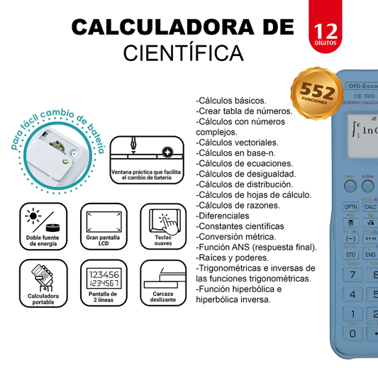 Calculadora Cientifica Offiesco OE-989 552 Funciones Rosada