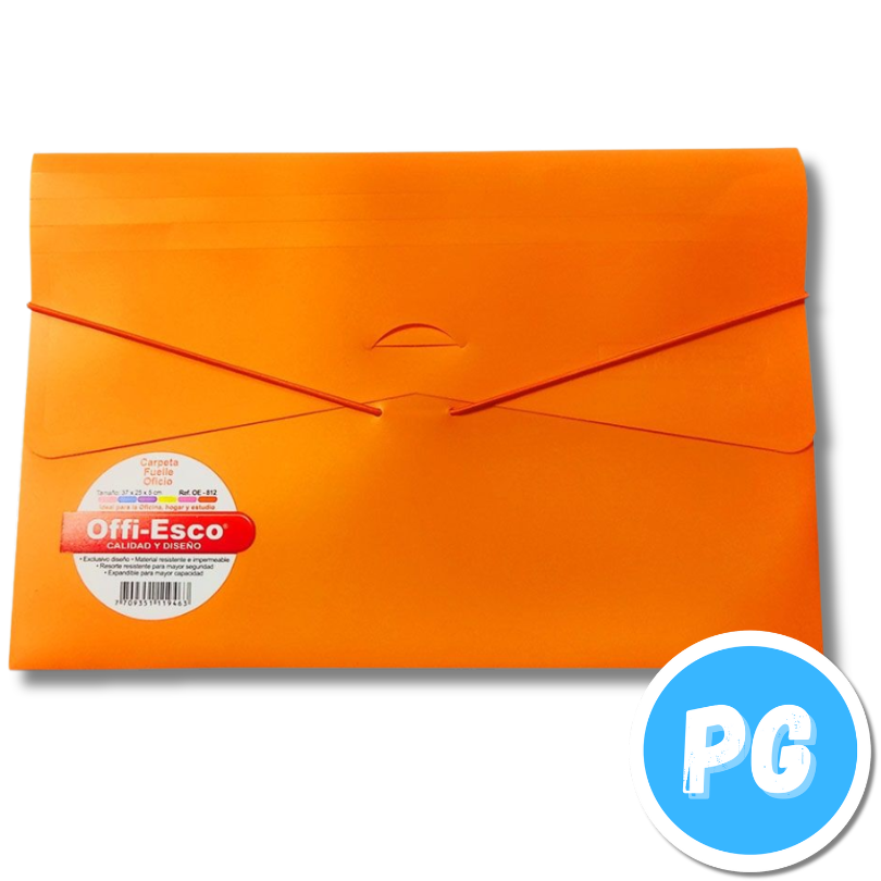 Carpeta Plastica Sobre Oficio con Cauchos Naranja