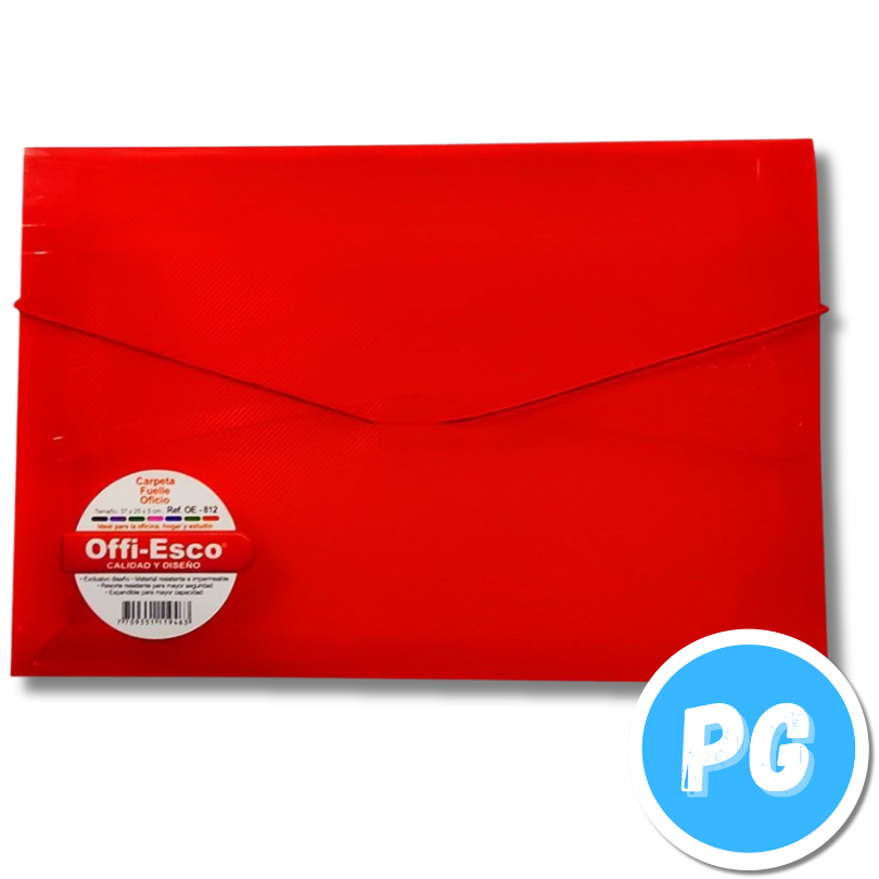 Carpeta Plastica Sobre Oficio con Cauchos Rojo