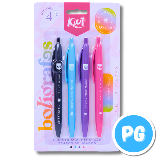 Paquete De Esferos Kiut Retractil 0.7mm X4 Unds Surtido