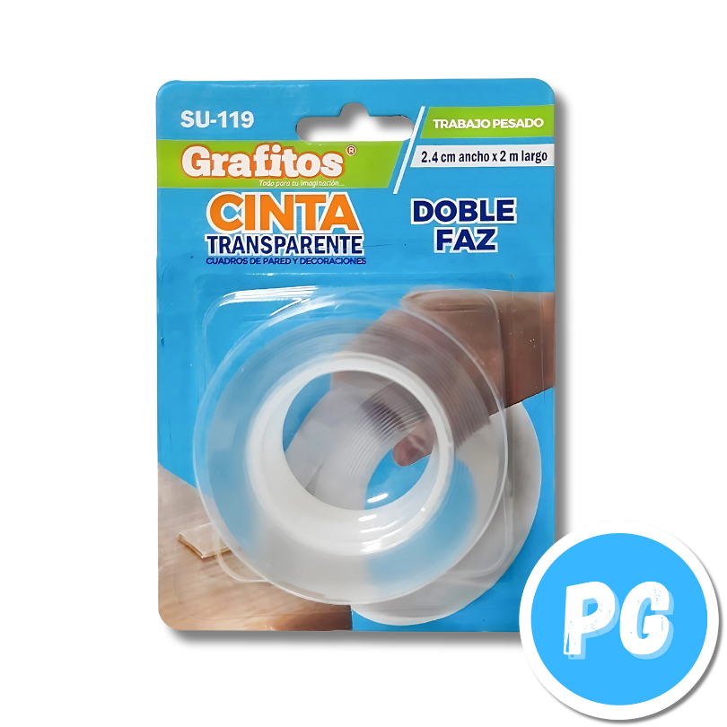 Cinta Grafitos Doble Faz Transparente 18mm X2 Metros