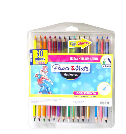 Caja Colores Magicolor Papermate Doble Punta X15 Lapices - 30 Colores