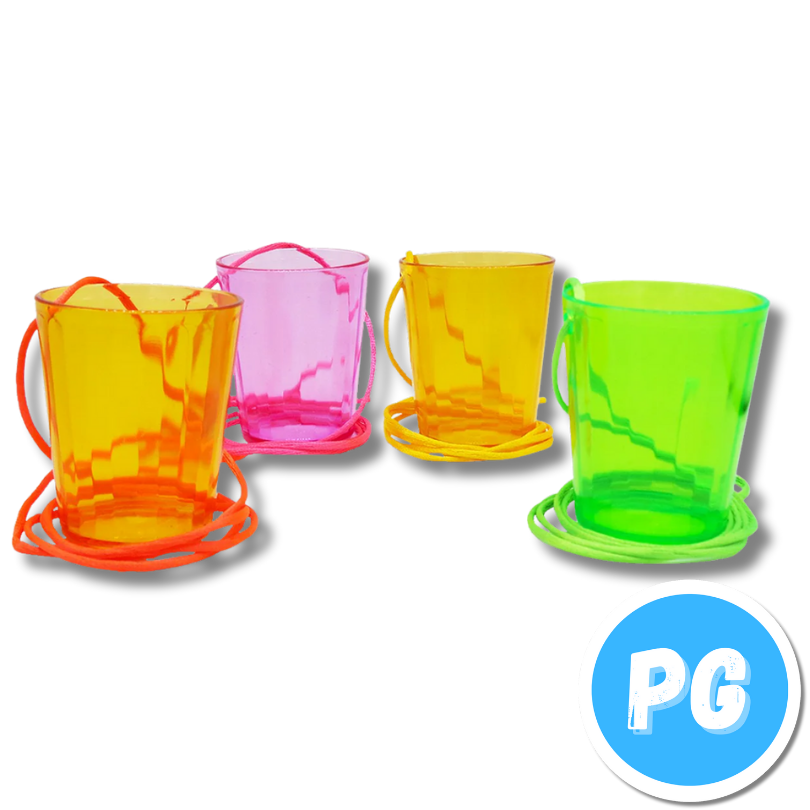 Paquete Copa Aguardientera Plastica Con Cordon X12 Unds Surtido Desechable