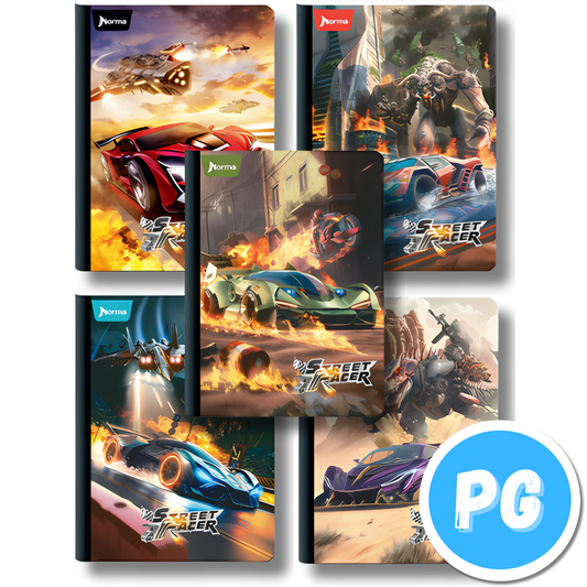 Cuaderno Cosido Norma Street Racer Carros Cuadros 100 Hojas - Se Envia Un Motivo Aleatorio