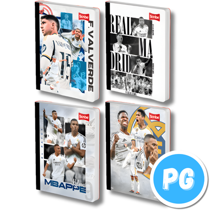 Cuaderno Cosido 100 Hojas Scribe Real Madrid Cuadros - Motivo Aleatorio (Futbol)