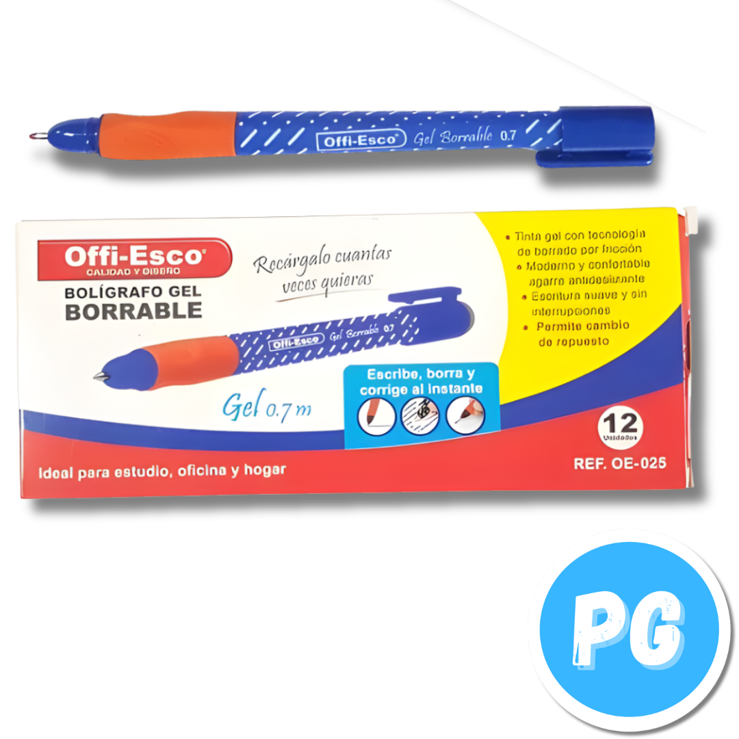 Esfero Offiesco Gel 0.7mm Borrable Azul Rey De Tapa Ref Oe 025