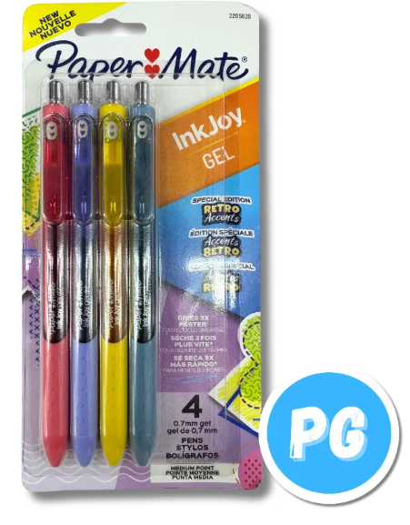 Paquete Esfero Paper Mate Ink Joy Gel 0.7mm X4 Unds Surtido Retro Accents