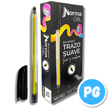 Caja Esfero Norma 0.7mm Gel x12 Unds Tapa Negro