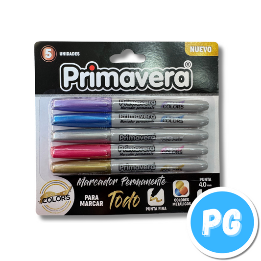 Paquete Marcador Primavera Punta Fina X5 Unds Metalizados Surtido