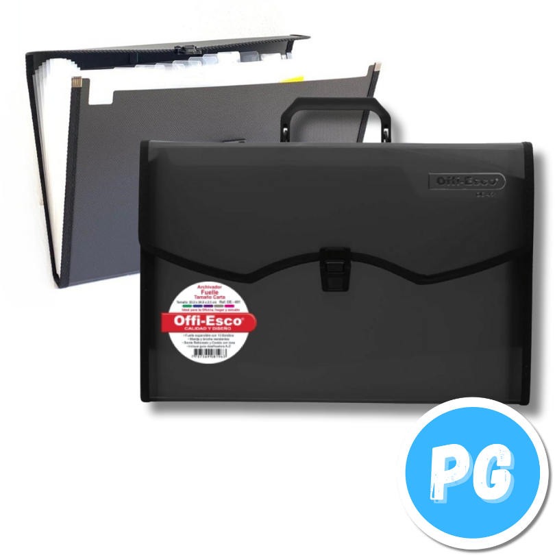 Maletin Plastico Offiesco 13 Bolsillos Oficio Negro