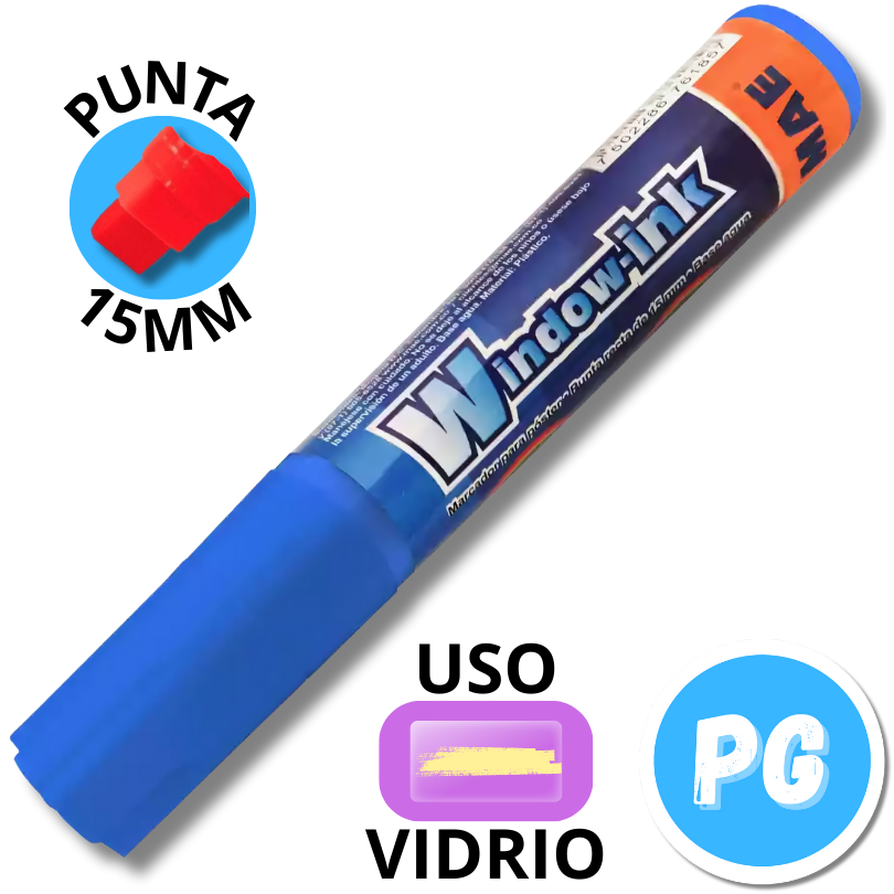 Marcador De Vinilo Mae Window Ink 15mm Azul Para Vidrios (batir En Cada Uso)