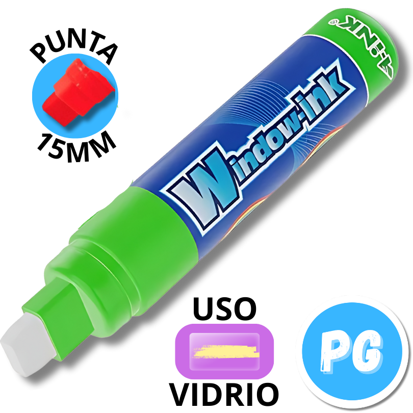 Marcador De Vinilo Mae Window Ink 15mm Verde Para Vidrios (batir En Cada Uso)