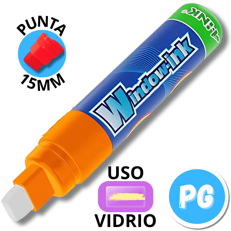 Marcador De Vinilo Mae Window Ink 15mm Naranja Para Vidrios (batir En Cada Uso)