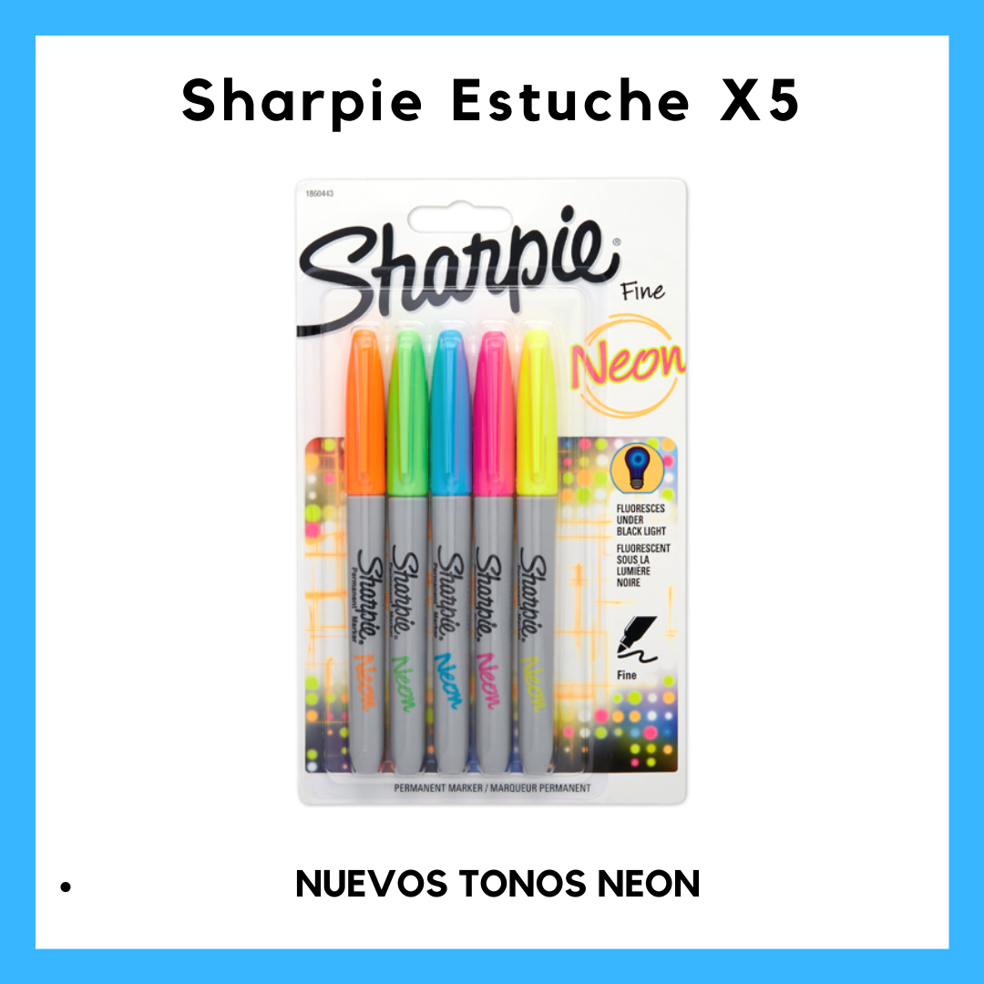 Estuche Marcador Sharpie Punta Fina En Tonos Neon X5 Surtidos