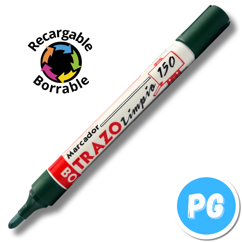 Marcador Borrable Recargable Trazo Verde Oscuro Cuerpo Plastico Punta Redonda