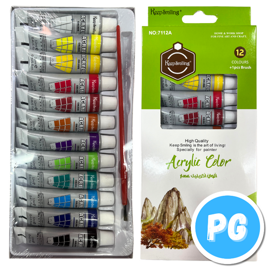 Paquete De Acrilicos PG En Tubos De 12ml X12 Colores Surtidos