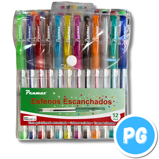Caja Esfero Penmax Gel x12 Unds Escarchados