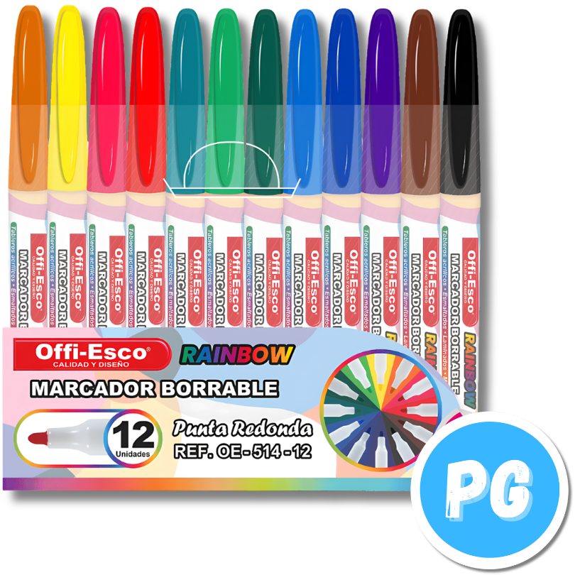 Paquete Marcador Offi Esco Borrable Punta Fina 514 x12 Unds Surtido