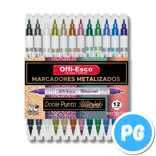 Estuche Marcador Offiesco Metalizado X12 Doble Punta Oe 100