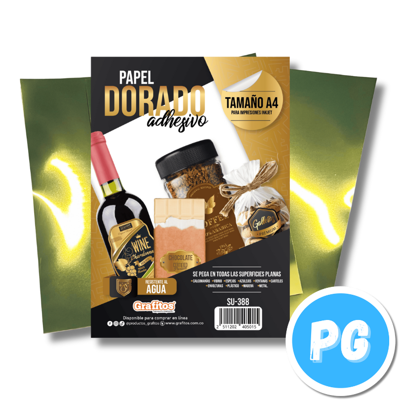 Paquete Papel Dorado Grafitos Imprimible x20 Hojas Adhesivo A4 Resistente al Agua