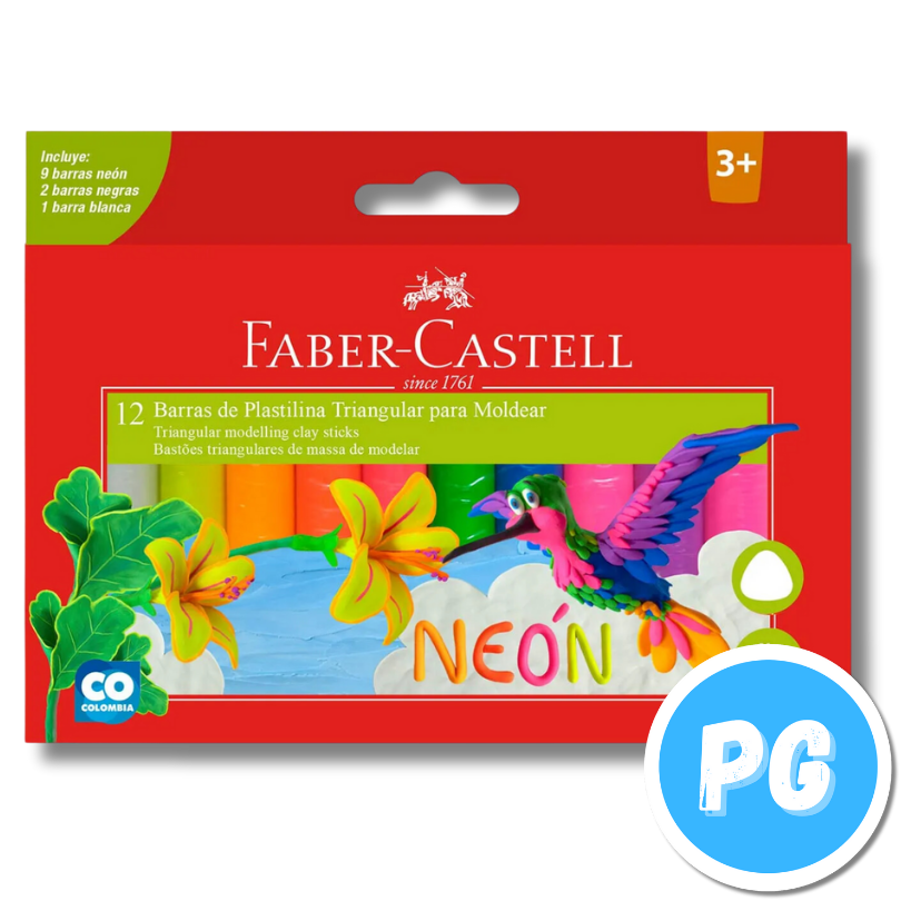 Paquete De Plastilina Faber Castell X12 Unds Jumbo (gruesa) En Tonos Neon