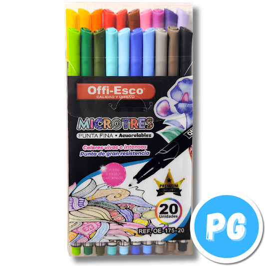 Paquete Micropunta Offiesco 0.38mm Acuareables OE-175 x20 Unds Surtido