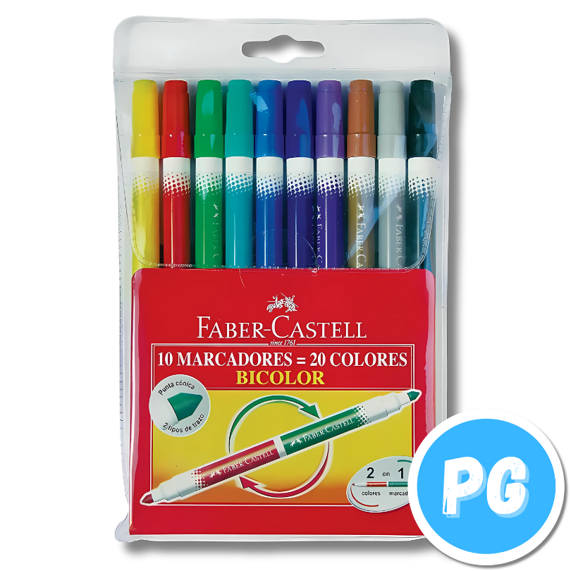 Paquete Plumon Faber Castell X10 Unds Doblepunta Punta Conica