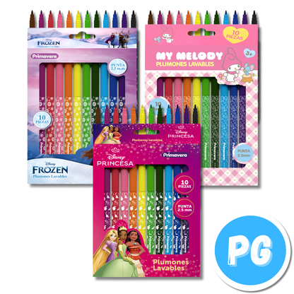 Paquete Plumones Primavera 2.5mm x10 Unds Lavables Motivo Aleatorio Niña Mujer