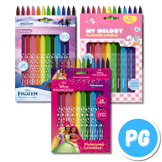 Paquete Plumones Primavera 2.5mm x10 Unds Lavables Motivo Aleatorio Niña Mujer