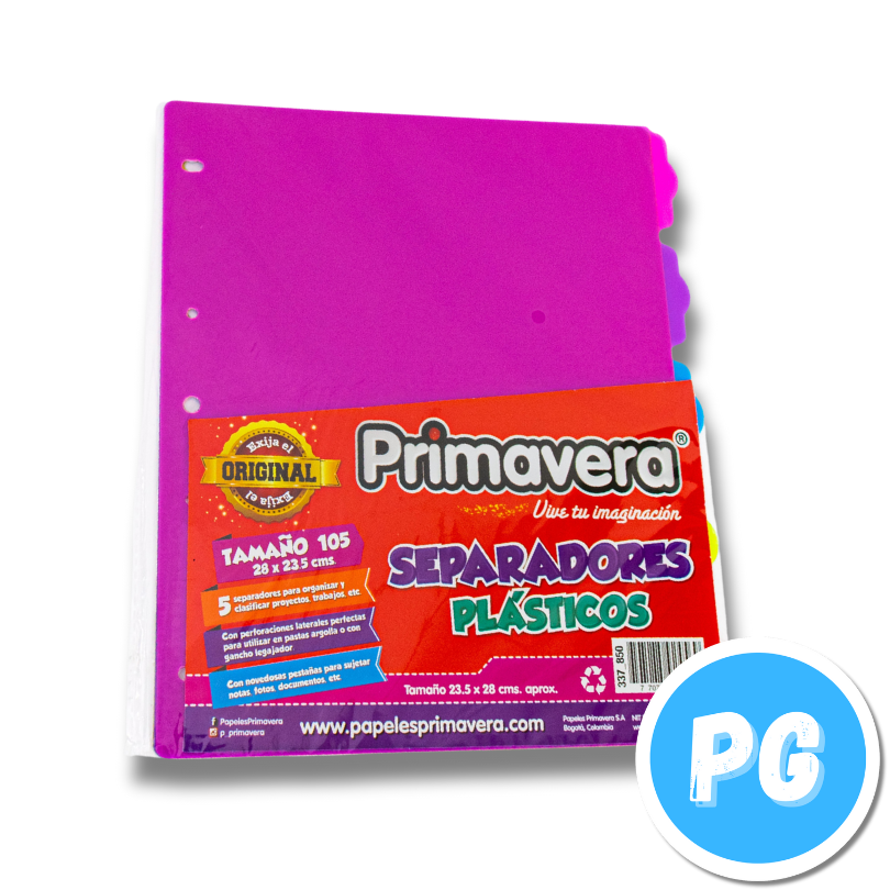 Paquete Separador Primavera Plastico X5 Colores Carta