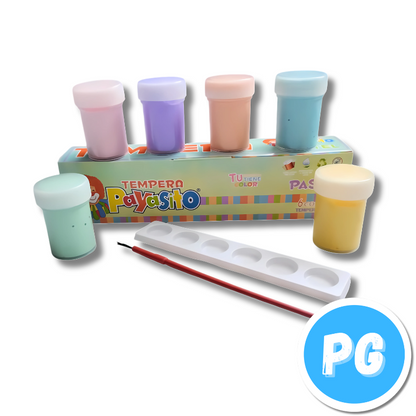 Caja Tempera Payasito Escolar X6 Colores Pastel + Pincel + Paleta No Toxico