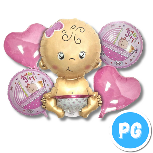 Paquete De Bombas De Baby Shower Niña X5 Unds Para Inflar Con Aire O Helio
