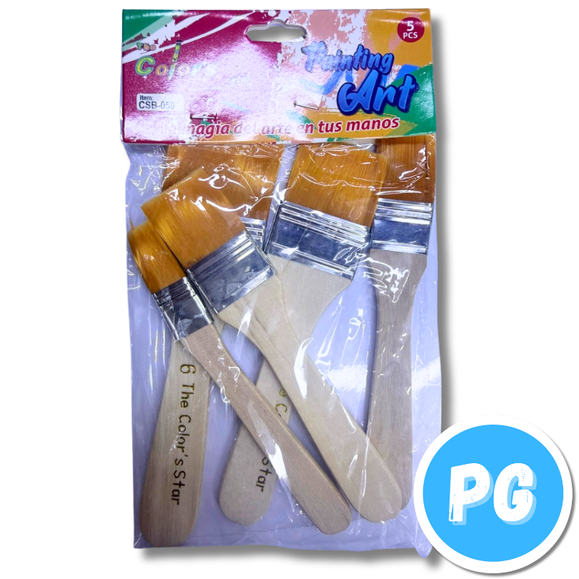 Paquete Brocha Pintura Escolar X5 Unds Surtido
