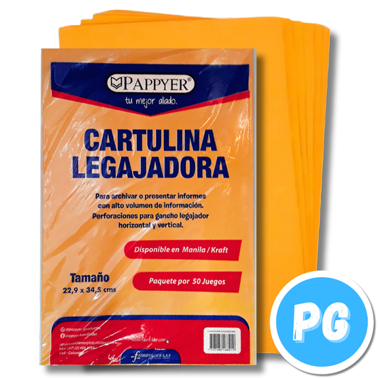 Paquete Cartulina Legajadora Pappyer X50 Juegos Naranja 22.9x34.5 Centimetros