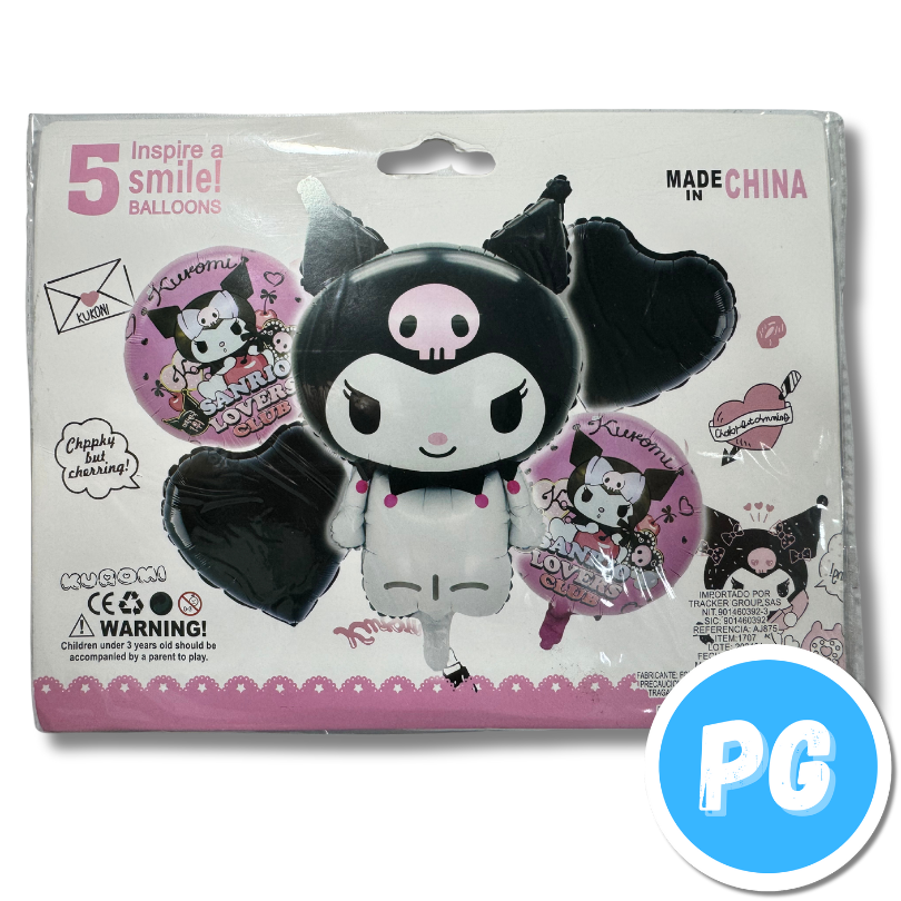 Paquete De Bombas De Kuromi Hello Kitty X5 Unds Para Inflar Con Aire O Helio