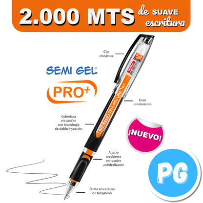 Caja Esfero Offi-esco 0.7mm Semigel X6 Unds Tapa Negro - Ergonomico Dura Mas 078f