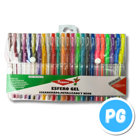 Paquete Esfero Penmax X24 Unds Surtido Escarchados, Metalizados Y Neon