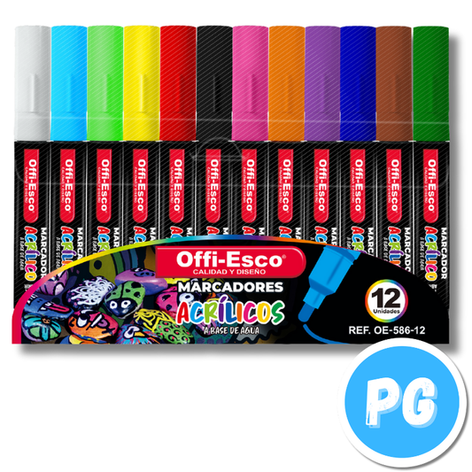 Paquete Marcador Offi Esco Acrilico X12 Unds Surtido 5mm Oe 586